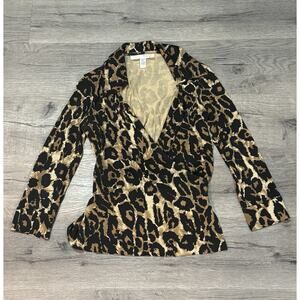 Diane Von Furstenberg Vintage 100% Silk Wrap Blouse Leopard Print Sz 8 Top EUC